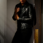 SAINT LAURENT (サンローラン) ASYMMETRY JACKET (アシンメトリージャケット) VINTAGE CRINKLED LEATHER (ヴィンテージクリンクルレザー) ラムレザー ジャケット BLACK (ブラック) Made in italy (イタリア製)のイメージ