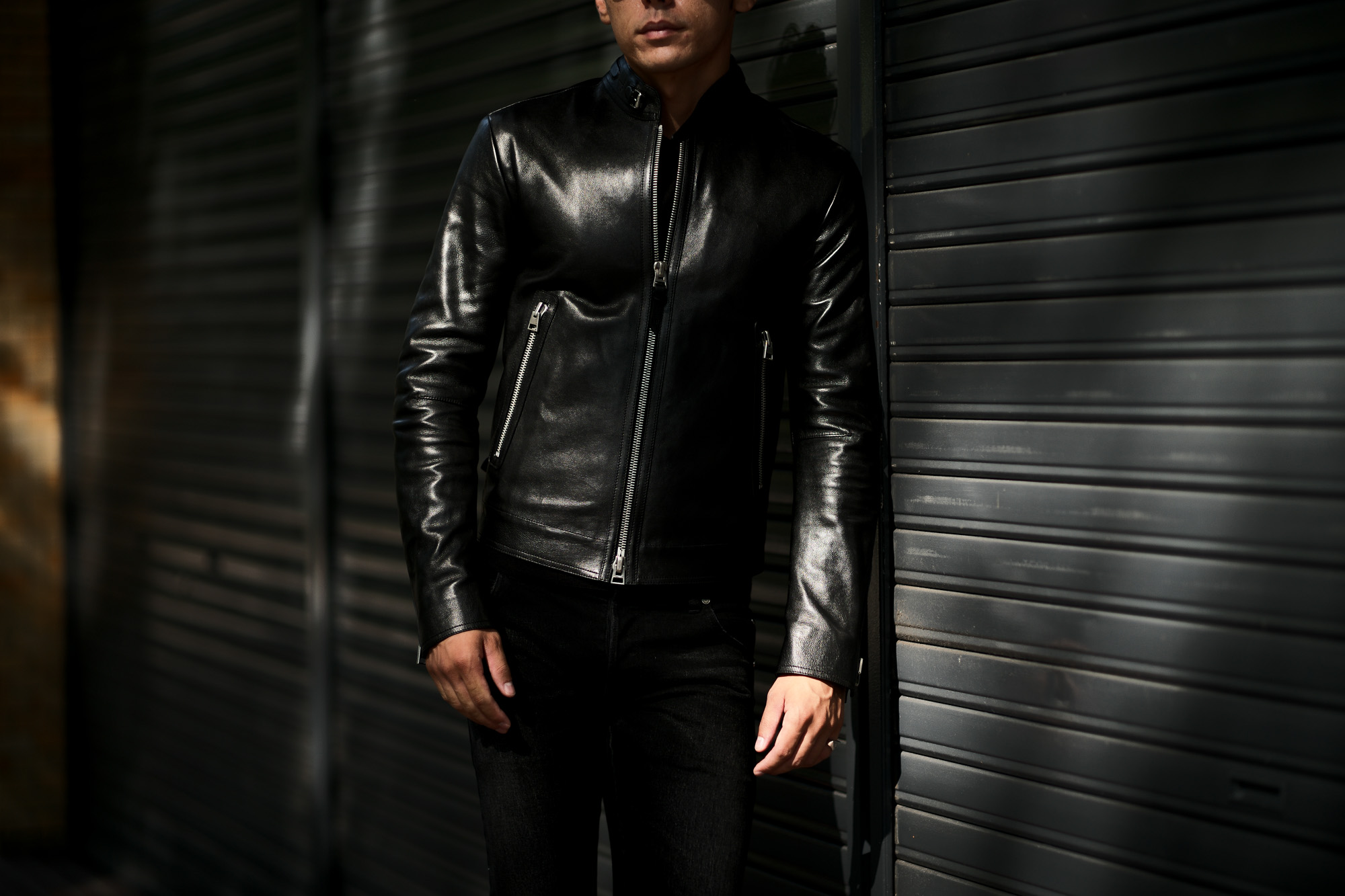 TOM FORD (トムフォード) CAFÉ BIKER JACKET (カフェ バイカー ジャケット) カーフレザー シングル ライダース ジャケット BLACK (ブラック) Made in italy (イタリア製) 2021 秋冬新作 【入荷しました】【発売開始】愛知 名古屋 Alto e Diritto altoediritto アルトエデリット