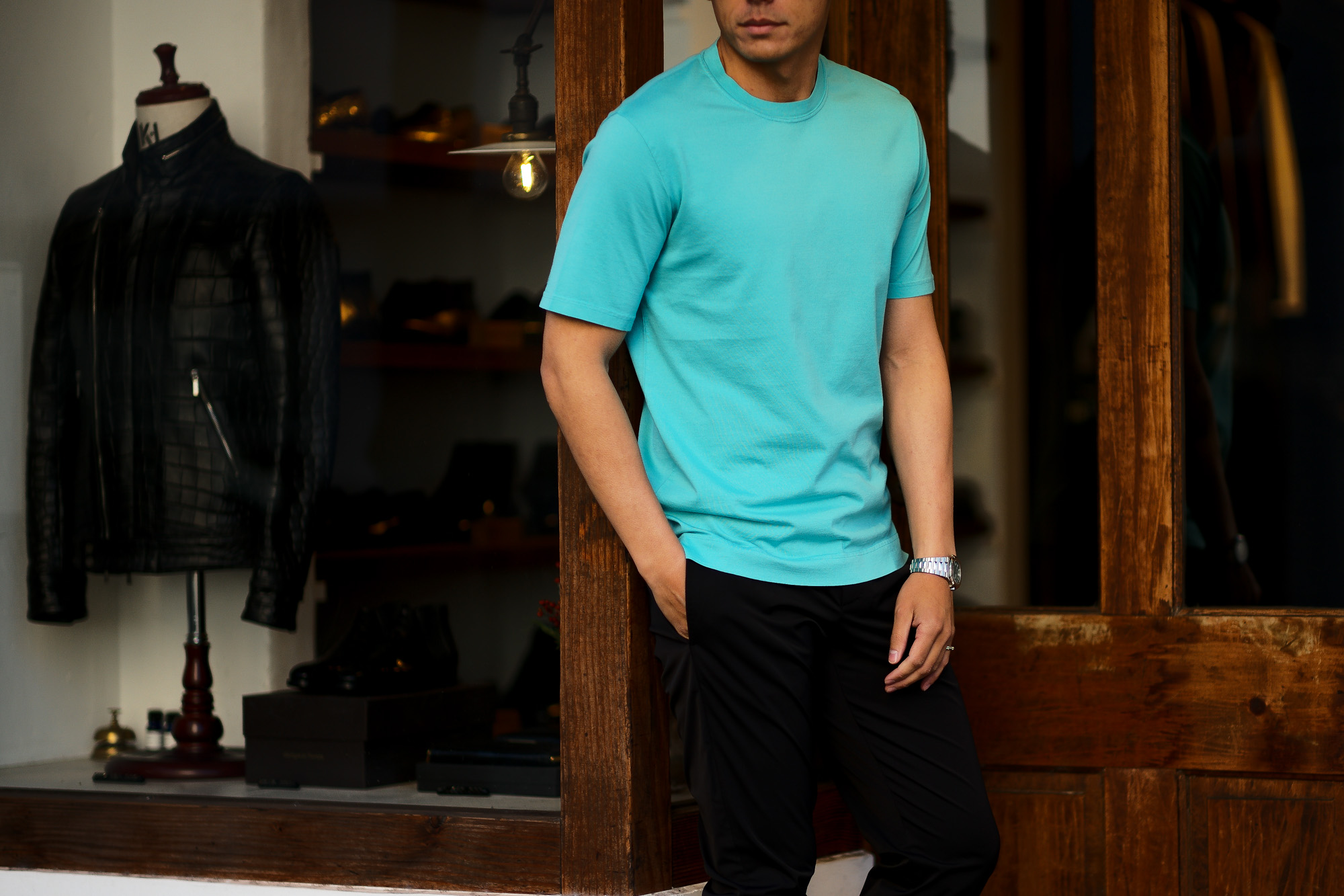 FEDELI(フェデリ) Crew Neck T-shirt (クルーネック Tシャツ) ギザコットン Tシャツ BLUE (ブルー・121) made in italy (イタリア製) 2022 春夏 【Special Color】愛知 名古屋 Alto e Diritto altoediritto アルトエデリット ブルー カラー