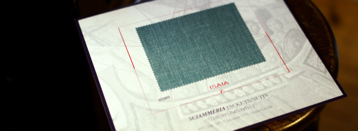 ISAIA / イザイア 【MADE TO MEASURE】【2022春夏】【Malachite green / 49％ Silk,34% Cashmere,17% Linen】 シャンパンゴールド 2022年3月19日 土曜 3月20日 日曜 ヘッドテーラー 片桐氏 3/19,3/20ご来店 オーダー会 受注会 愛知 名古屋 Alto e Diritto altoediritto アルトエデリット ジャケット SILK 49 CASHMERE 34 LINEN 17 シルク カシミヤ リネン カシミヤ 60 シルク 32 リネン 8 Malachie green マラカイトグリーン