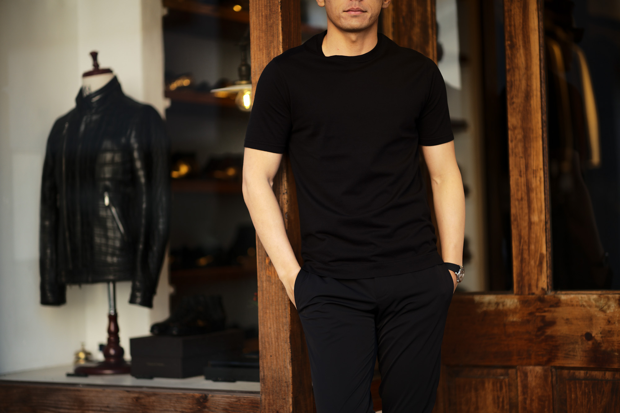 FEDELI(フェデーリ) Crew Neck T-shirt (クルーネック Tシャツ) ギザコットン Tシャツ BLACK (ブラック・36) made in italy (イタリア製) 2020 春夏 【ご予約開始】愛知 名古屋 altoediritto アルトエデリット TEE