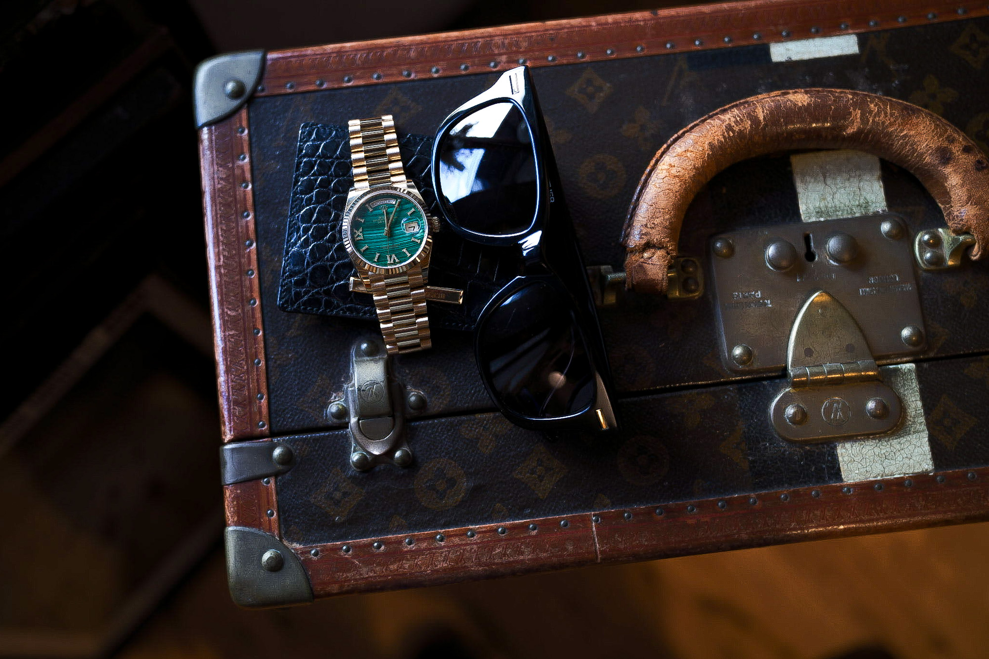 Georges de Patricia "Cloud Crocodile 18K GOLD" × ROLEX DAY-DATE "128238" Malachite Dial × FIXER "BLACK PANTHER 18K GOLD BLACK SMOKE" ジョルジュドパトリシア クラウドクロコダイル 18Kゴールド ロレックス デイデイト マラカイト 孔雀石　ダイヤル フィクサー ブラックパンサー ブラックスモーク サングラス 眼鏡 愛知 名古屋 Alto e Diritto altoediritto アルトエデリット