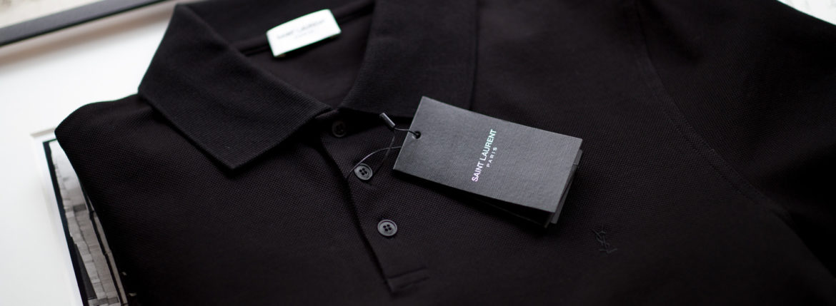 SAINT LAURENT (サンローラン) MONOGRAM POLO SHIRT (モノグラム ポロシャツ) COTTON PIQUE (コットンピケ) ポロシャツ BLACK (ブラック) Made in italy (イタリア製) 2022のイメージ