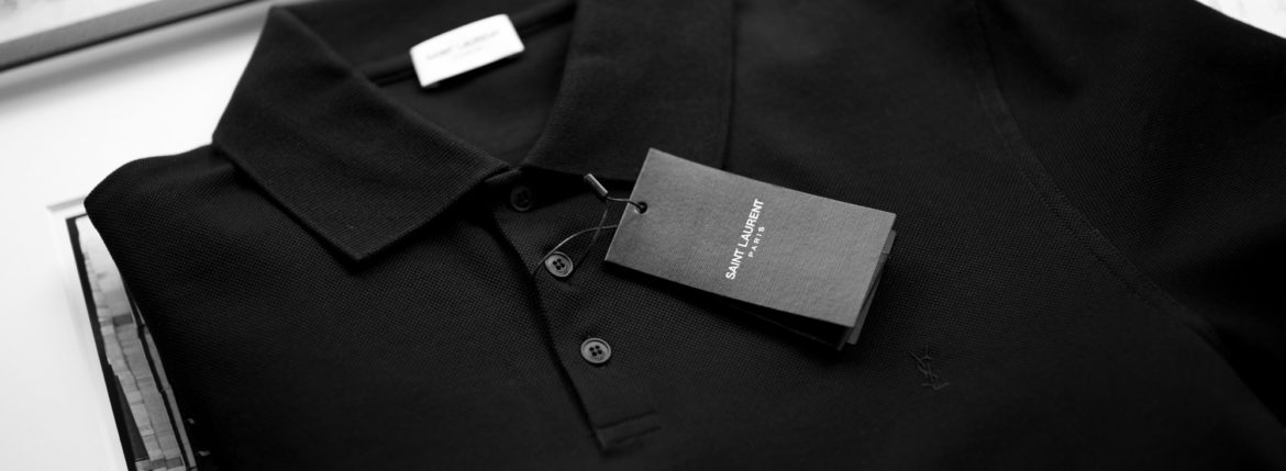 SAINT LAURENT (サンローラン) MONOGRAM POLO SHIRT (モノグラム ポロシャツ) COTTON PIQUE (コットンピケ) ポロシャツ BLACK (ブラック) Made in italy (イタリア製) 2022 愛知 名古屋 Alto e Diritto altoediritto アルトエデリット ポロ