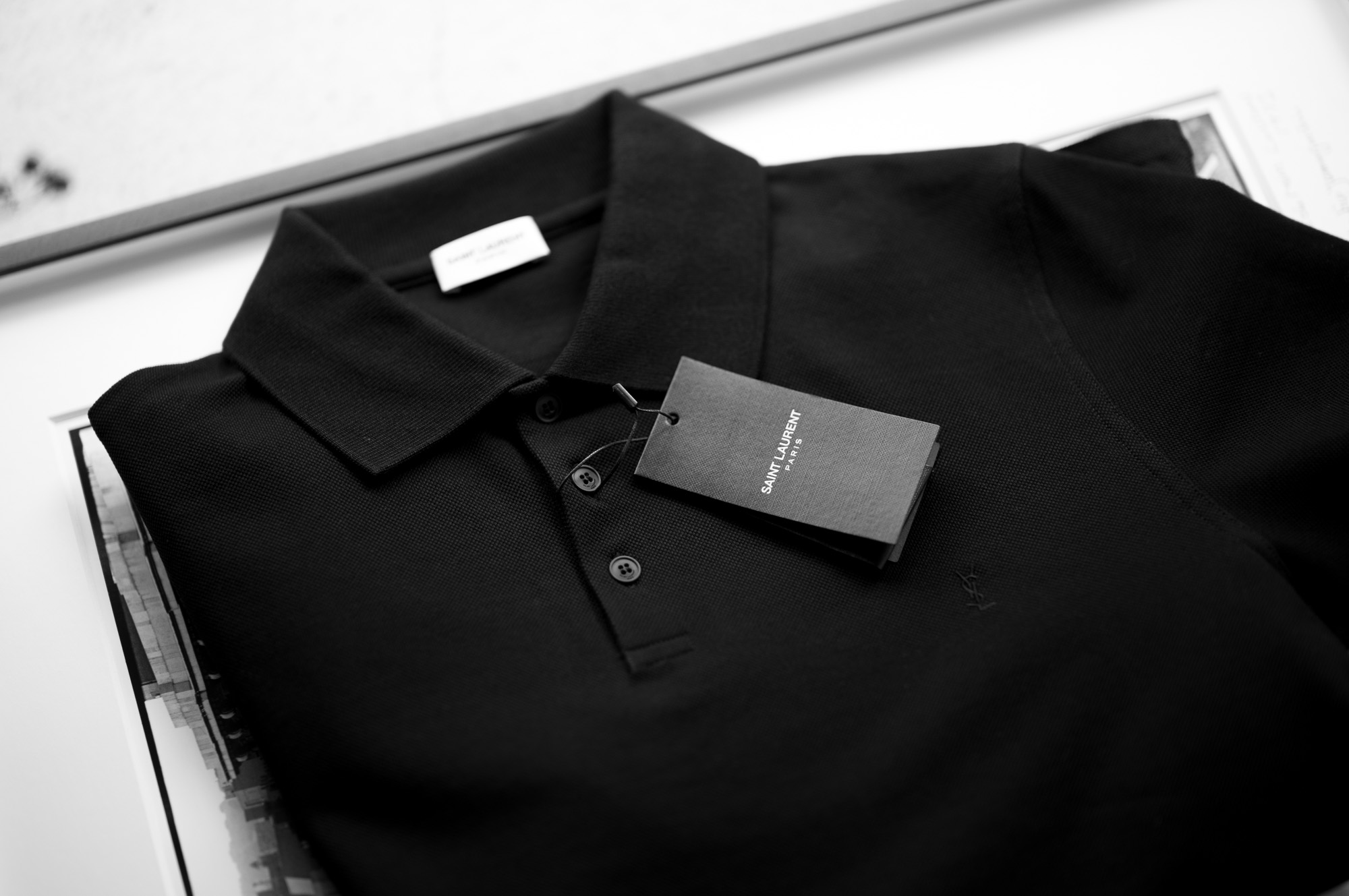 SAINT LAURENT (サンローラン) MONOGRAM POLO SHIRT (モノグラム ポロシャツ) COTTON PIQUE (コットンピケ) ポロシャツ BLACK (ブラック) Made in italy (イタリア製) 2022 愛知 名古屋 Alto e Diritto altoediritto アルトエデリット ポロ