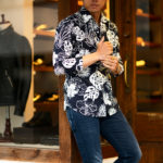 BAGUTTA (バグッタ) JOHNNY (ジョニー) ハイビスカス コットンプリント オープンカラー アロハシャツ NAVY (ネイビー・650) 2022 春夏新作のイメージ