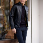 CINQUANTA(チンクアンタ) H502 STAND COLLAR RIDERS (スタンド カラー ジャケット) LAMB NAPPA LEATHER ナッパレザー シングル ライダース ジャケット BLACK SILVER(ブラック シルバー) Made in italy (イタリア製) 2022 春夏新作のイメージ