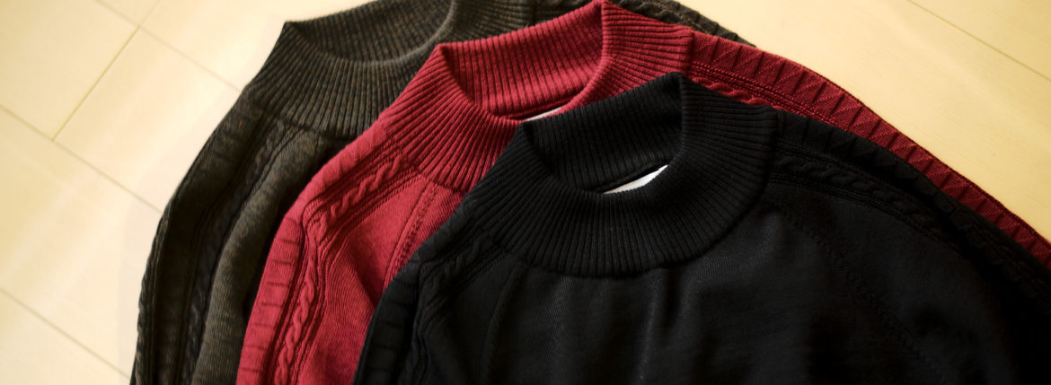 RIVORA (リヴォラ) SIDE CABLE Mock Neck Pull-Over SUPER120s Wool モックネック セーター BORDEAUX (ボルドー・150),KHAKI GREY(カーキグレー・020),BLACK(ブラック・010) MADE IN JAPAN (日本製) 2022秋冬 【ご予約開始】愛知 名古屋 Alto e Diritto altoediritto アルトエデリット