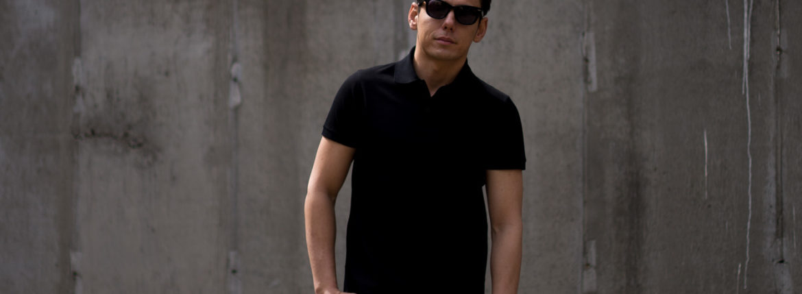 SAINT LAURENT (サンローラン) MONOGRAM POLO SHIRT (モノグラム ポロシャツ) COTTON PIQUE (コットンピケ) ポロシャツ BLACK (ブラック) Made in italy (イタリア製) 2022春夏新作のイメージ