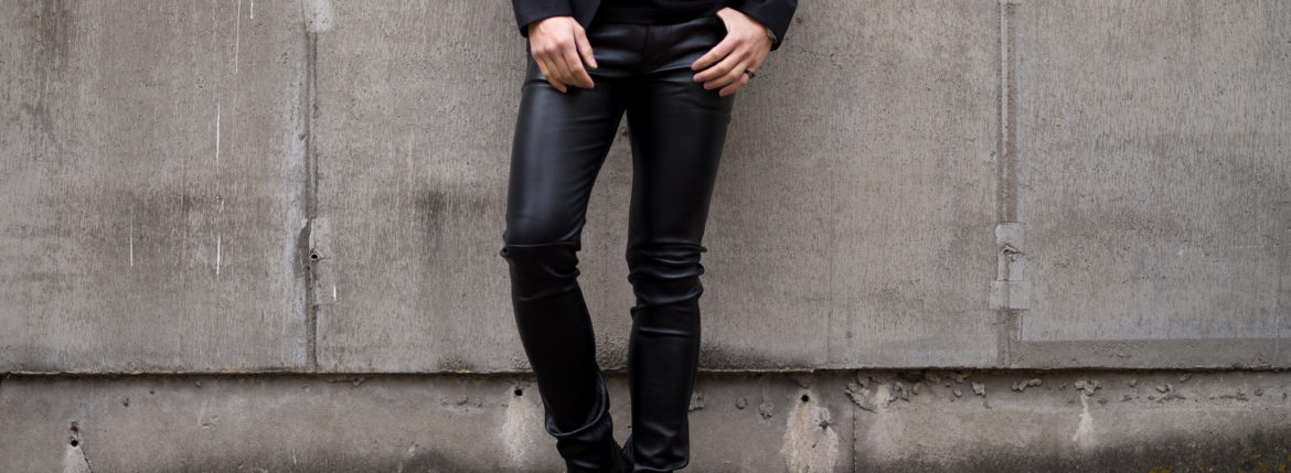 SAINT LAURENT (サンローラン) SKINNY-FIT STRETCH GRAIN LEATHER PANTS (スキニーフィット ストレッチ グレイン レザー パンツ) スキニー ストレッチ ラムレザー パンツ BLACK (ブラック) Made in italy (イタリア製) 2022 愛知 名古屋 Alto e Diritto altoediritto アルトエデリット レザーパンツ 革パン