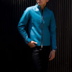 cuervo bopoha (クエルボ ヴァローナ) Satisfaction Leather Collection (サティスファクション レザー コレクション) RICHARD (リチャード) CALF SKIN (シュリンクカーフレザー) シングル ライダース ジャケット TURQUOISE (ターコイズ) MADE IN JAPAN (日本製) 2022 【Special Model】【ご予約受付中】のイメージ