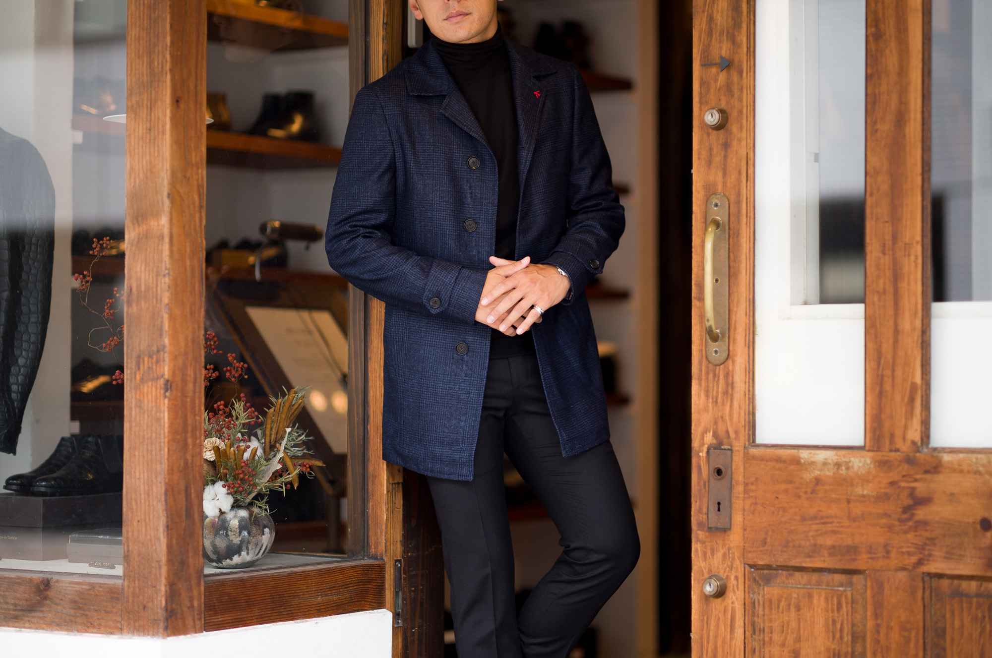ISAIA(イザイア) CAPPOTTO(カポット) カシミヤ シルク カーコート NAVY(ネイビー) Made in italy (イタリア製) 2022秋冬【Special Model】愛知 名古屋 Alto e Diritto altoediritto アルトエデリット イザイア オーダー会 受注会