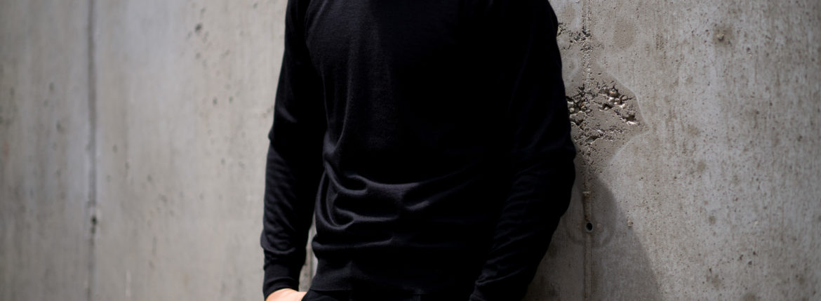 FEDELI (フェデリ) Silk Cashmere Crew Neck Sweater シルクカシミア クルーネック セーター BLACK (ブラック・9) made in italy (イタリア製) 2022 秋冬 【ご予約受付中】愛知 名古屋 Alto e Diritto altoediritto アルトエデリット