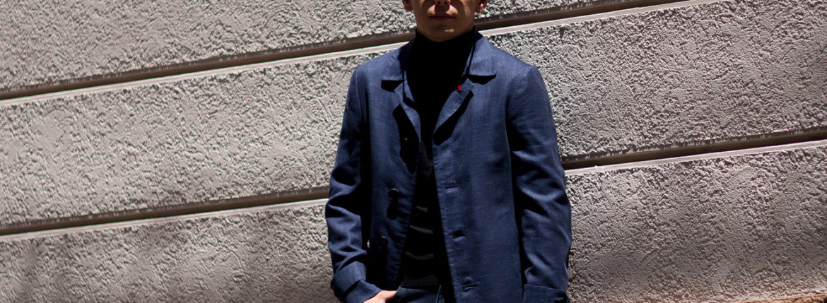 ISAIA(イザイア) CAPPOTTO(カポット) シルク カシミヤ リネン カーコート NAVY(ネイビー) Made in italy (イタリア製) 2022秋冬【Special Model】愛知 名古屋 Alto e Diritto altoediritto アルトエデリット