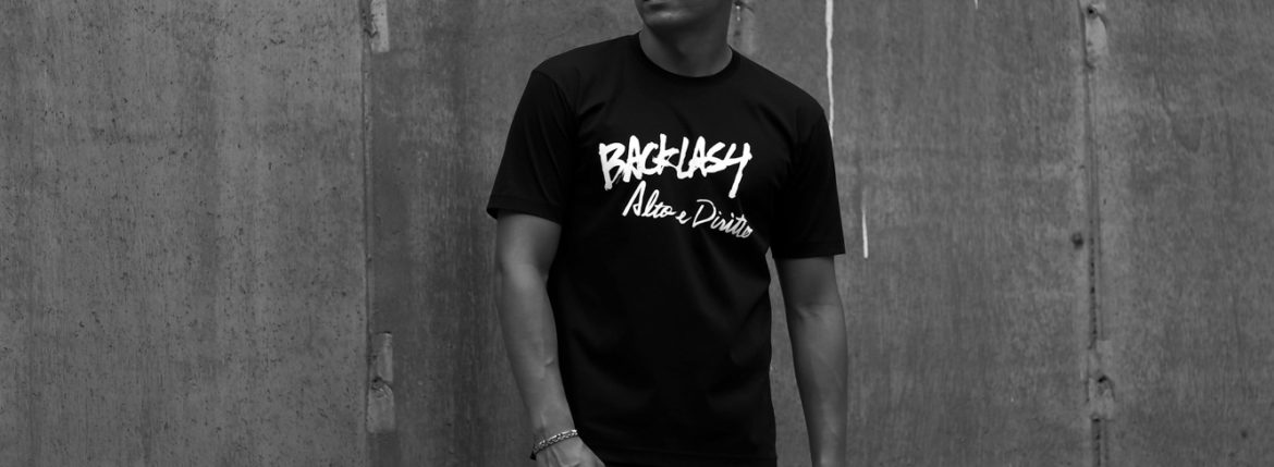 “ISAMUKATAYAMA BACKLASH × Alto e Diritto” Crew Neck T-shirt BLACK【Special Model】【Alto e Diritto別注】【片山氏直筆スペシャルプリント】のイメージ