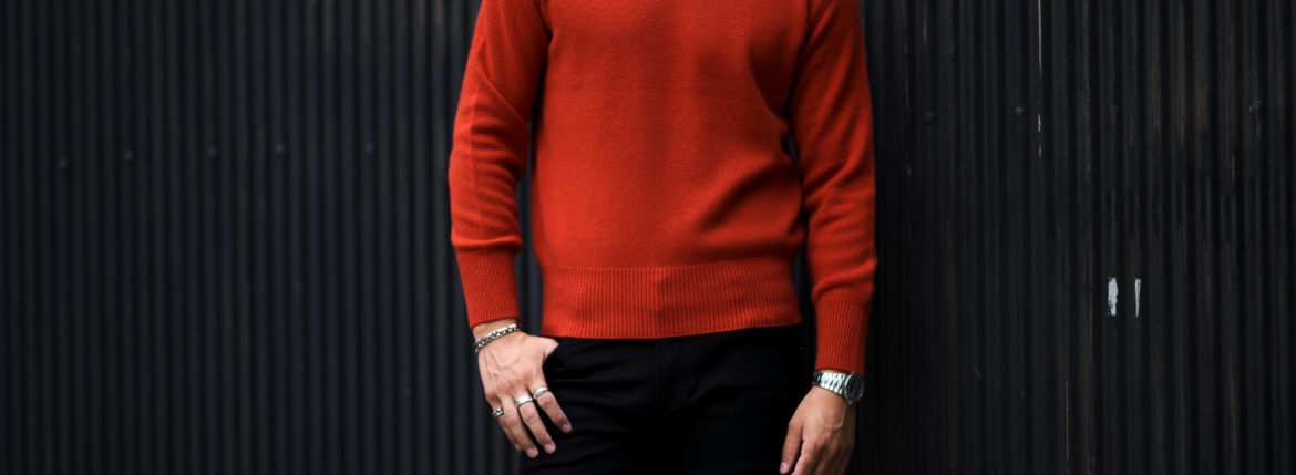 RENCONTRANT (レンコントラント) Cashmere Crew Neck Sweater (クルーネック セーター) Cashmere 100% ミドルゲージ カシミヤ ニット セーター RAGING BULL (オレンジ) MADE IN JAPAN (日本製) 2022 秋冬新作 【入荷しました】【フリー分発売開始】愛知 名古屋 Alto e Diritto altoediritto アルトエデリット