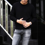 RENCONTRANT (レンコントラント) Cashmere Crew Neck Sweater (クルーネック セーター) Cashmere 100% ミドルゲージ カシミヤ ニット セーター BLACK (ブラック) MADE IN JAPAN (日本製) 2022 秋冬新作のイメージ