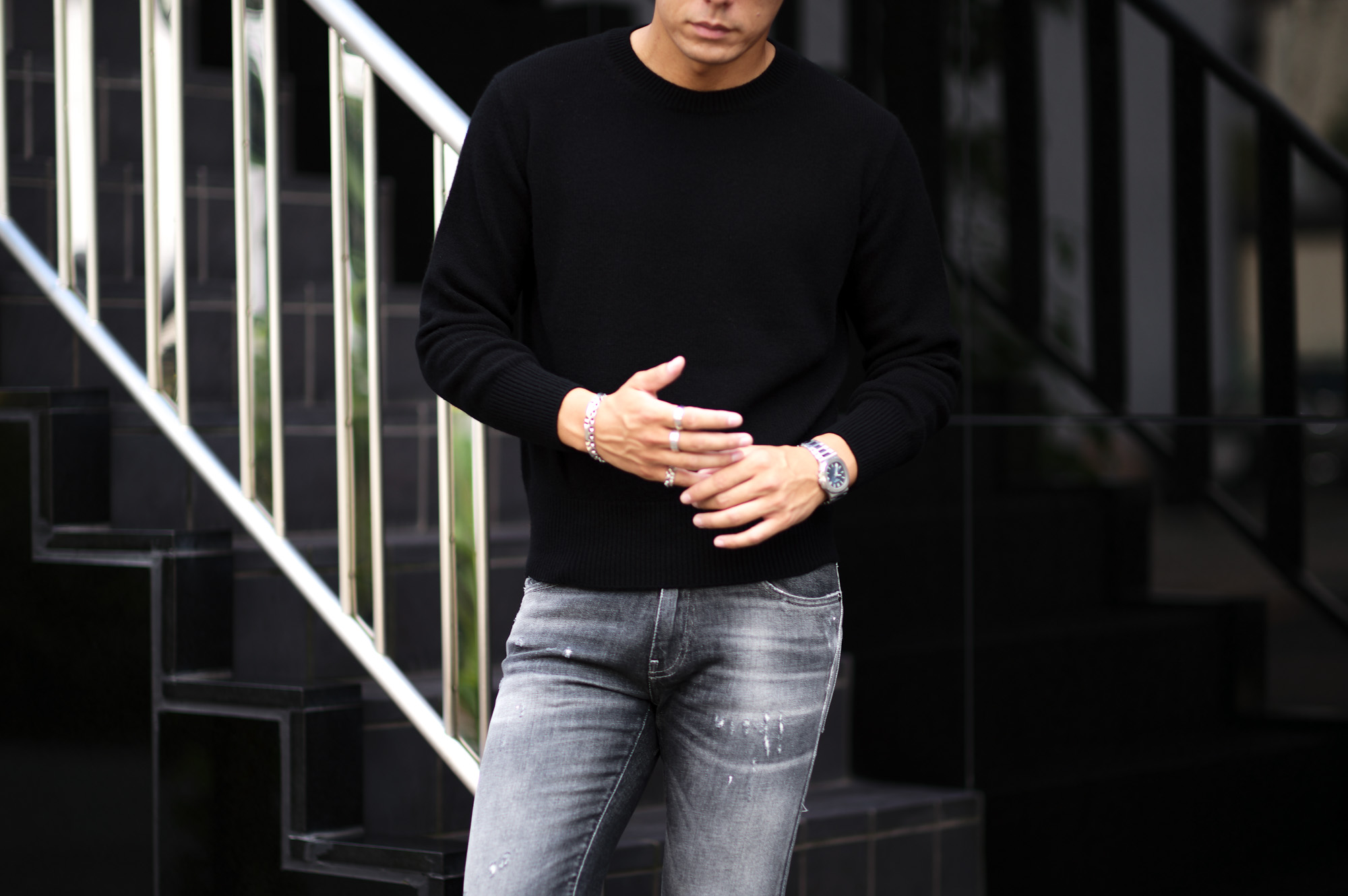 RENCONTRANT (レンコントラント) Cashmere Crew Neck Sweater (クルーネック セーター) Cashmere 100% ミドルゲージ カシミヤ ニット セーター BLACK (ブラック) MADE IN JAPAN (日本製) 2022 秋冬新作 【入荷しました】【フリー分発売開始】愛知 名古屋 Alto e Diritto altoediritto アルトエデリット