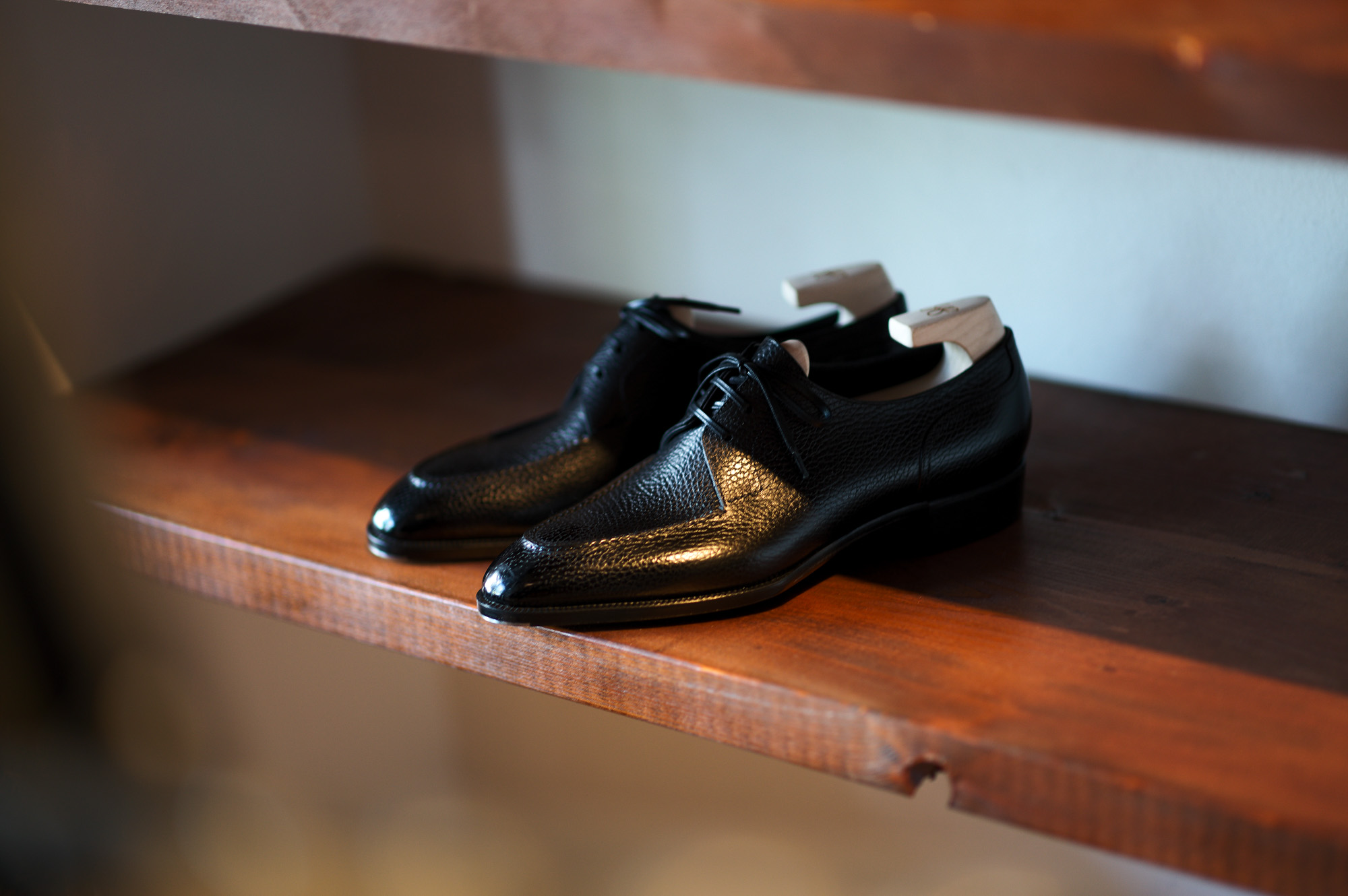 Yohei Fukuda "MTO" Split Toe Derby Shoes Black Vintage Black 2022 ヨウヘイフクダ スプリットトゥーダービーシューズ ドレスシューズ 愛知 名古屋 Alto e Diritto altoediritto アルトエデリット Half Rubber Round Toe High Shine シューツリー