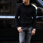 RIVORA (リヴォラ) Wool Knit Parka (ウール ニット パーカー) Wool 100% スムース ウール ニット パーカー BLACK (ブラック・010) MADE IN JAPAN (日本製) 2022　秋冬新作 【入荷しました】【フリー分発売開始】のイメージ