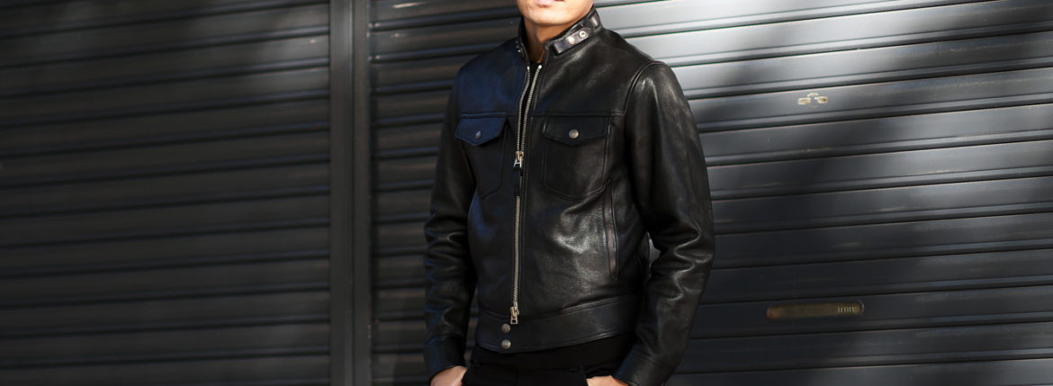 TOM FORD (トムフォード) GLOSSY GRAIN BIKER BLOUSON (グロッシー グレイン バイカー ブルゾン) カーフレザー シングル ライダース ジャケット BLACK (ブラック) Made in italy (イタリア製) 2022秋冬新作 愛知 名古屋 Alto e Diritto altoediritto アルトエデリット レザージャケット