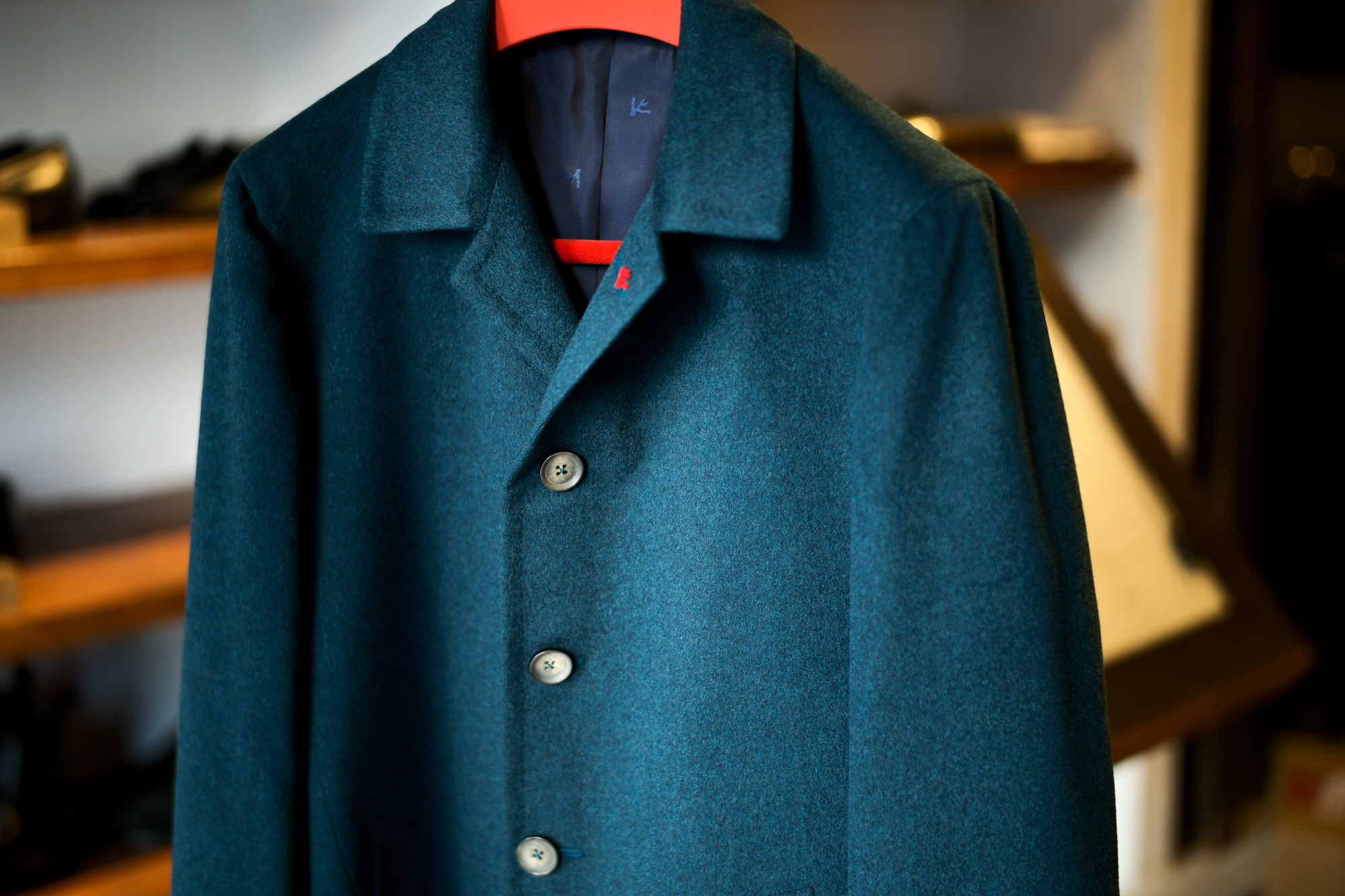 ISAIA "MADE TO MEASURE" CAPPOTTO "Cashmere" BLUE GREEN 2022AW イザイア オーダー 受注会 カポット カシミヤ カーコート ブルーグリーン 愛知 名古屋　Alto e Diritto altoediritto アルトエデリット