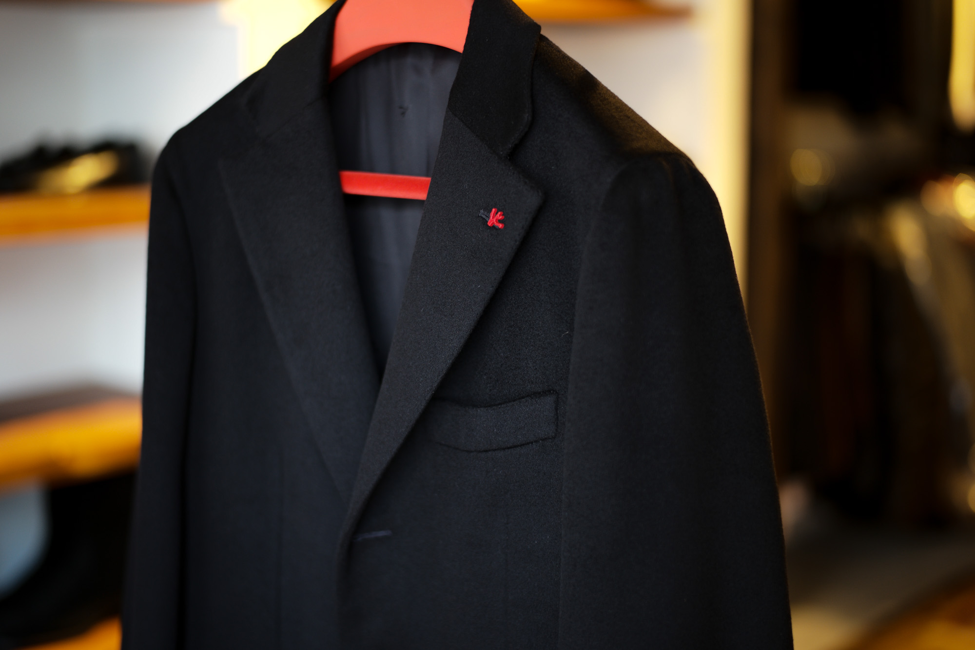 ISAIA "MADE TO MEASURE" PORTOFINO FODERATO "Cashmere" BLACK 2022AW イザイア オーダー 受注会 ポロトフィーノ カシミヤ チェスターコート ブラック 愛知 名古屋　Alto e Diritto altoediritto アルトエデリット