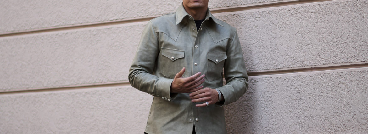 ISAMU KATAYAMA BACKLASH The Line "T-003" GUIDI CALF Leather Shirts LIGHT GRAY イサムカタヤマバックラッシュ ザライン グイディカーフ レザーシャツ ライトグレー 愛知 名古屋 Alto e Diritto altoediritto アルトエデリット 925シルバー