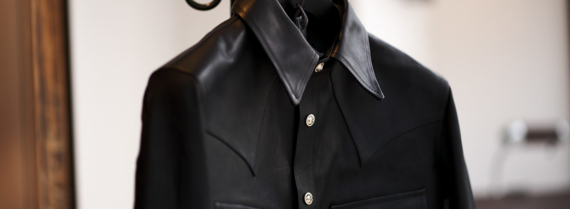 ISAMU KATAYAMA BACKLASH The Line “T-209” GUIDI CALF  Leather Shirts BLACK 2022のイメージ