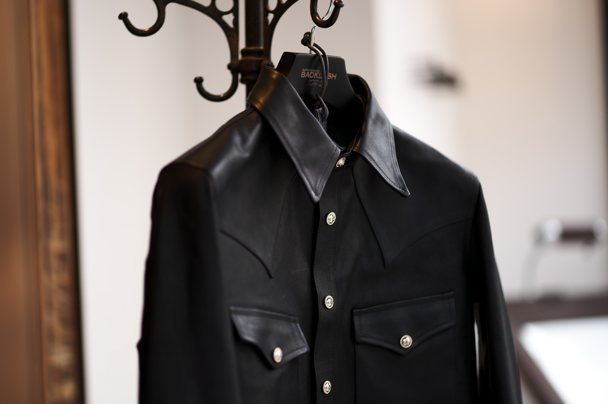 ISAMU KATAYAMA BACKLASH The Line "T-209" GUIDI CALF  Leather Shirts BLACK 2022 イサムカタヤマバックラッシュ ザライン グィデイカーフ レザーシャツ ブラック カスタムオーダー 受注会 オーダー会 バックラッシュオーダー会 愛知 名古屋 Alto e Diirtto altoediritto アルトエデリット