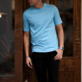 FEDELI(フェデリ) Crew Neck T-shirt (クルーネック Tシャツ) ギザコットン Tシャツ BLUE(ブルー・155) made in italy (イタリア製) 2023 春夏新作 【入荷しました】【フリー分発売開始】のイメージ