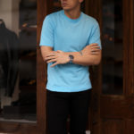 FEDELI(フェデリ) Crew Neck T-shirt (クルーネック Tシャツ) ギザコットン Tシャツ BLUE(ブルー・155) made in italy (イタリア製) 2023 春夏新作のイメージ