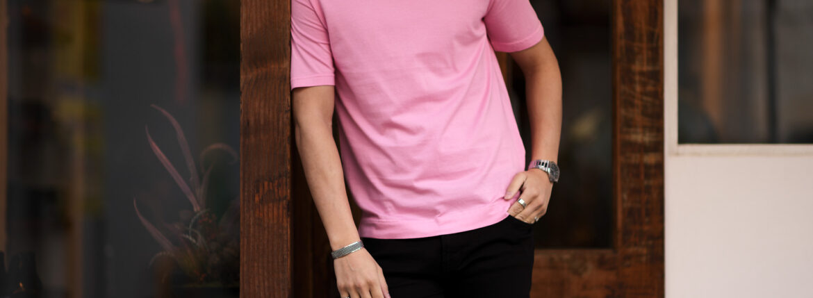 FEDELI(フェデリ) Crew Neck T-shirt (クルーネック Tシャツ) ギザコットン Tシャツ PINK(ピンク・152) made in italy (イタリア製) 2023 春夏 愛知 名古屋 Alto e Diritto altoediritto アルトエデリット Ｔシャツ 派手Tシャツ ホワイト ブラック ブラウン グレー グリーン ブルー ピンク ライム 半袖Tシャツ