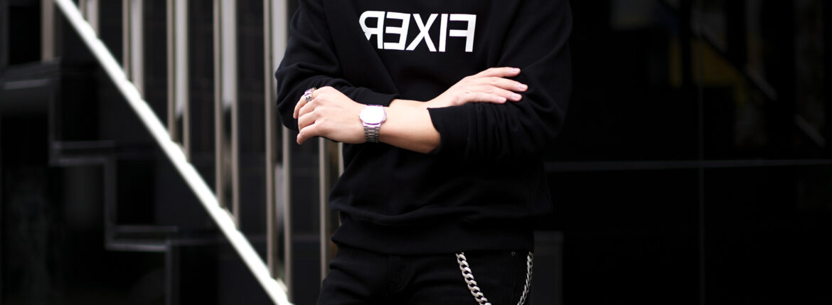 FIXER (フィクサー) FSW-03 Reverse Print Sweatshirt スエットシャツ BLACK (ブラック) 【ご予約開始】【2023.1.20(Fri)～2023.2.05(Sun)】愛知 名古屋 Alto e Diritto altoediritto アルトエデリット スウェット トレーナー