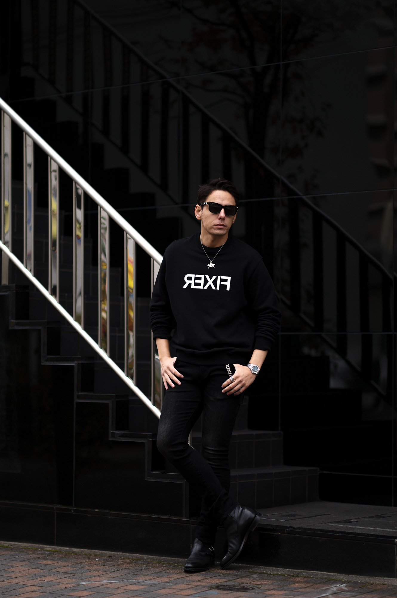 FIXER (フィクサー) FSW-03 Reverse Print Sweatshirt スエットシャツ BLACK (ブラック) 【ご予約開始】【2023.1.20(Fri)～2023.2.05(Sun)】愛知 名古屋 Alto e Diritto altoediritto アルトエデリット スウェット トレーナー