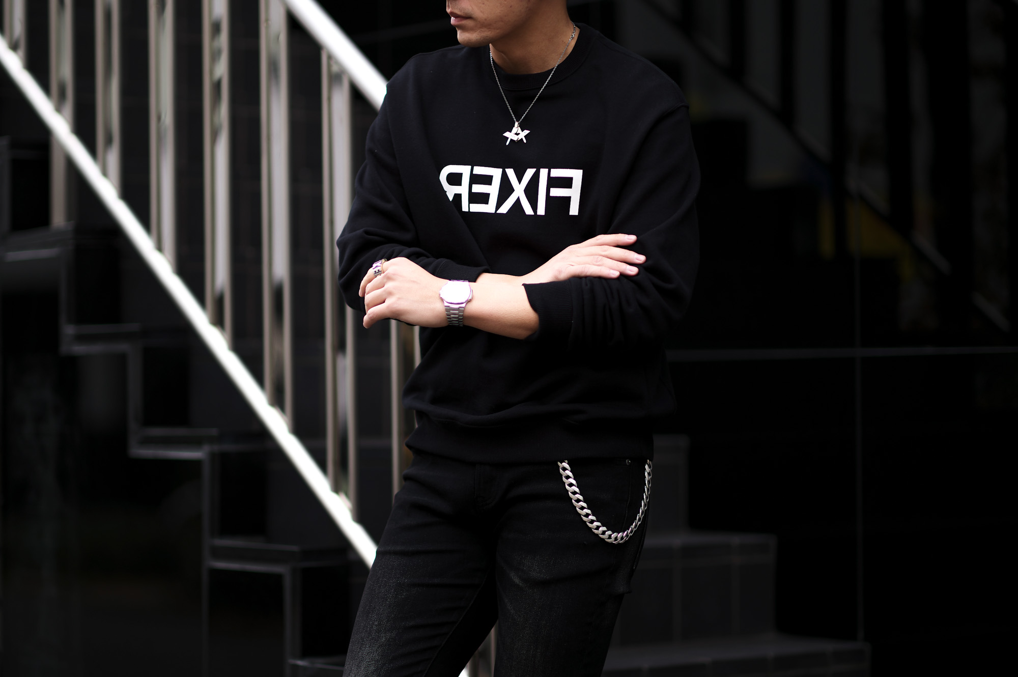 FIXER (フィクサー) FSW-03 Reverse Print Sweatshirt スエットシャツ BLACK (ブラック) 【ご予約開始】【2023.1.20(Fri)～2023.2.05(Sun)】愛知 名古屋 Alto e Diritto altoediritto アルトエデリット スウェット トレーナー