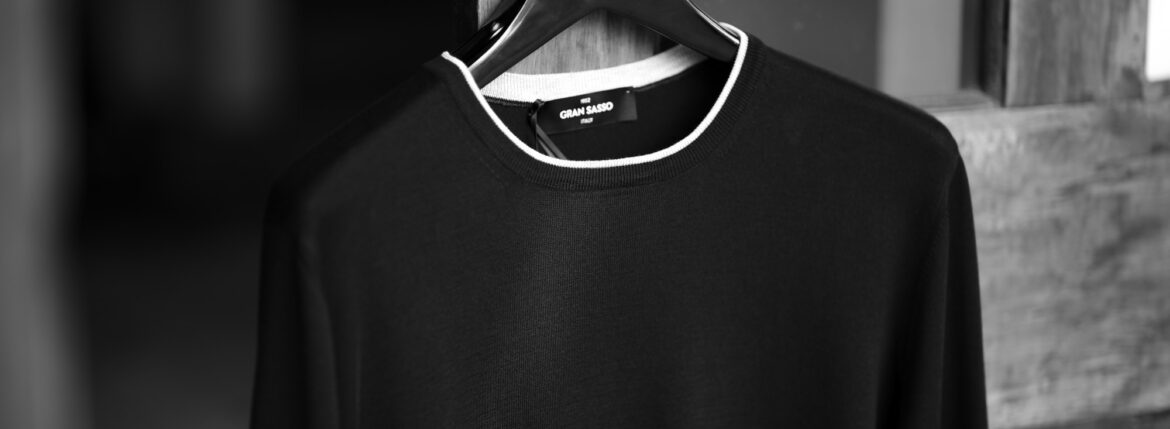 Gran Sasso (グランサッソ) Silk Cotton Knit Crew Neck Sweater (シルクコットン ニット クルーネック セーター) シルク コットン サマー ニット セーター BLACK (ブラック・099) made in italy (イタリア製) 2023春夏新作 【入荷しました】【フリー分発売開始】のイメージ