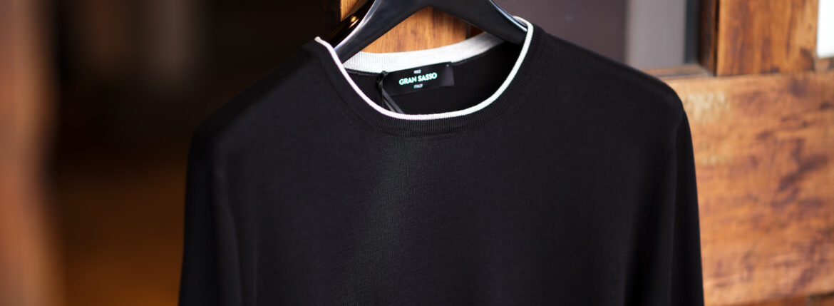 Gran Sasso (グランサッソ) Silk Cotton Knit Crew Neck Sweater (シルクコットン ニット クルーネック セーター) シルク コットン サマー ニット セーター BLACK (ブラック・099) made in italy (イタリア製) 2023春夏新作のイメージ