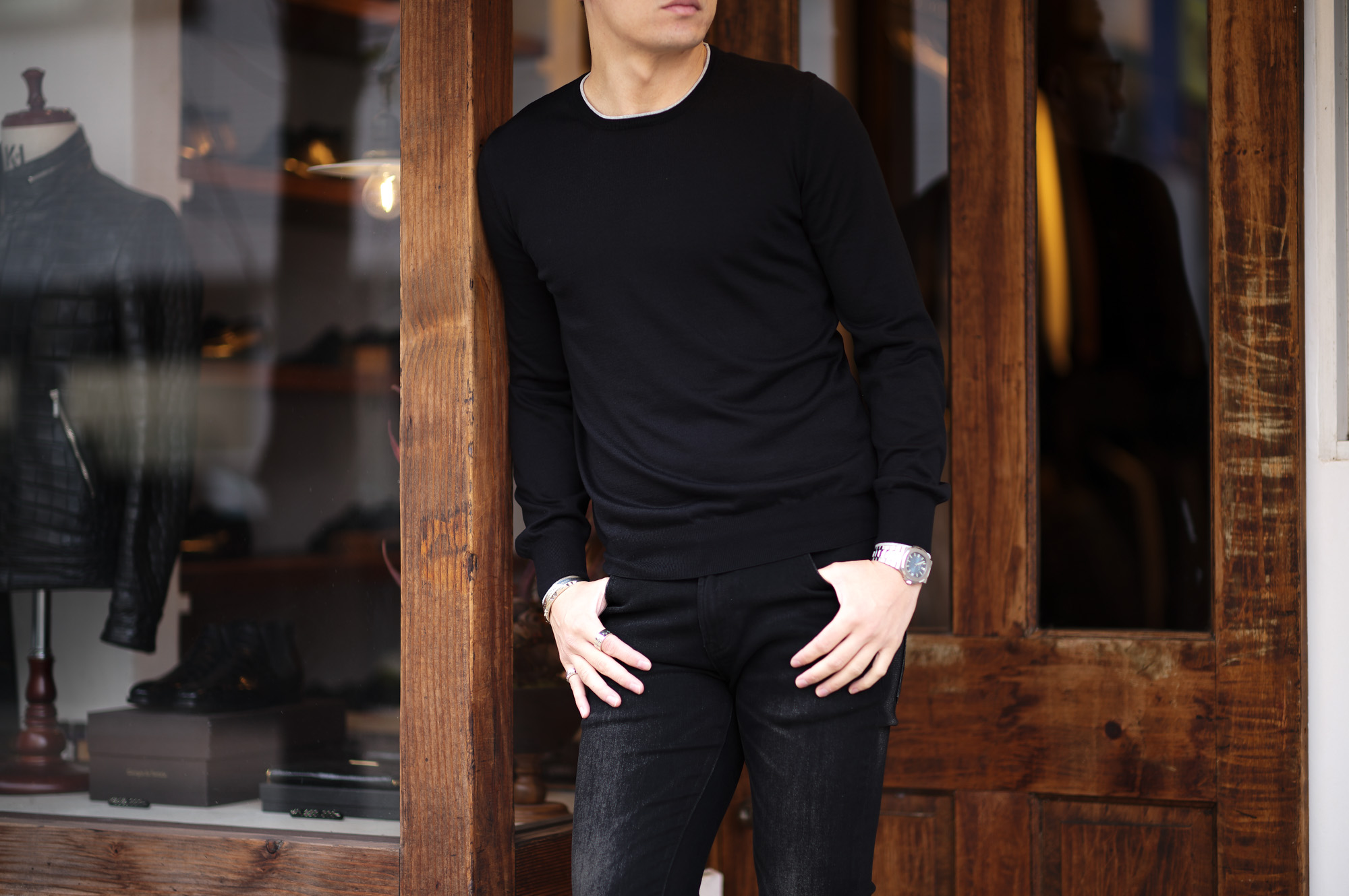 Gran Sasso (グランサッソ) Silk Cotton Knit Crew Neck Sweater (シルクコットン ニット クルーネック セーター) シルク コットン サマー ニット セーター BLACK (ブラック・099) made in italy (イタリア製) 2023春夏新作 愛知 nagoya Alto e Diritto altoediritto アルトエデリット