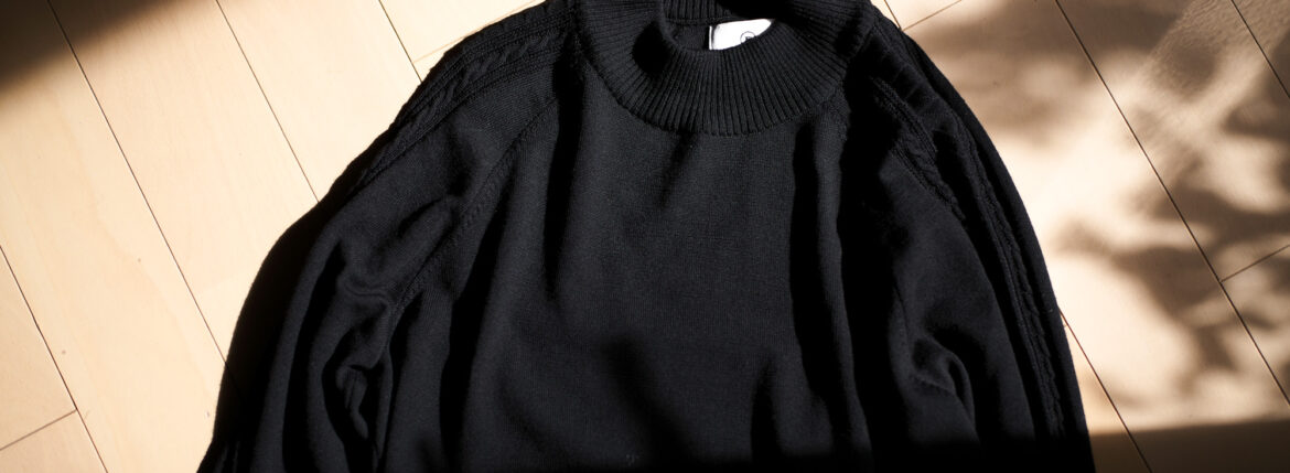 RIVORA / リヴォラ (2023 秋冬 展示会) 愛知 名古屋 Alto e Diritto altoediritto アルトエデリット SIDE CABLE Mock Neck Pull Over Black Gray Khaki 18G Wool Silk Crew Neck Pull Over Blue Red Yellow Black 18G Wool Silk Turtle Neck Pull Over Blue Red Yellow Black Wool Knit hoodie Black White Wool Knit Full Zip Parka Black