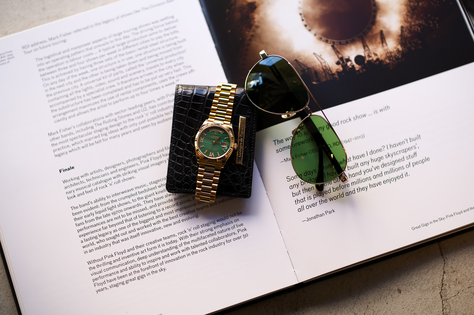 Georges de Patricia "Cloud Crocodile 18K GOLD" × ROLEX DAY-DATE "128238" Malachite Dial  × FIXER "TOMBOY" GOLD x GREEN SMOKE ジョルジュドパトリシア クラウドクロコダイル 18Kゴールド ロレックス デイデイト マラカイト お守り 魔除け 健康 繁栄 心身の癒し 災いを未然に防ぐ 邪気をはね返すパワーが強く 危険を感知させることが災いをもたらしものを遠ざけ、持ち主にとって本当に必要な人との関わりをもつようサポートしてくてくれる フィクサー トムボーイ ゴールド グリーン サングラス カードケース 愛知 名古屋 Alto e Diritto altoediritto アルトエデリット