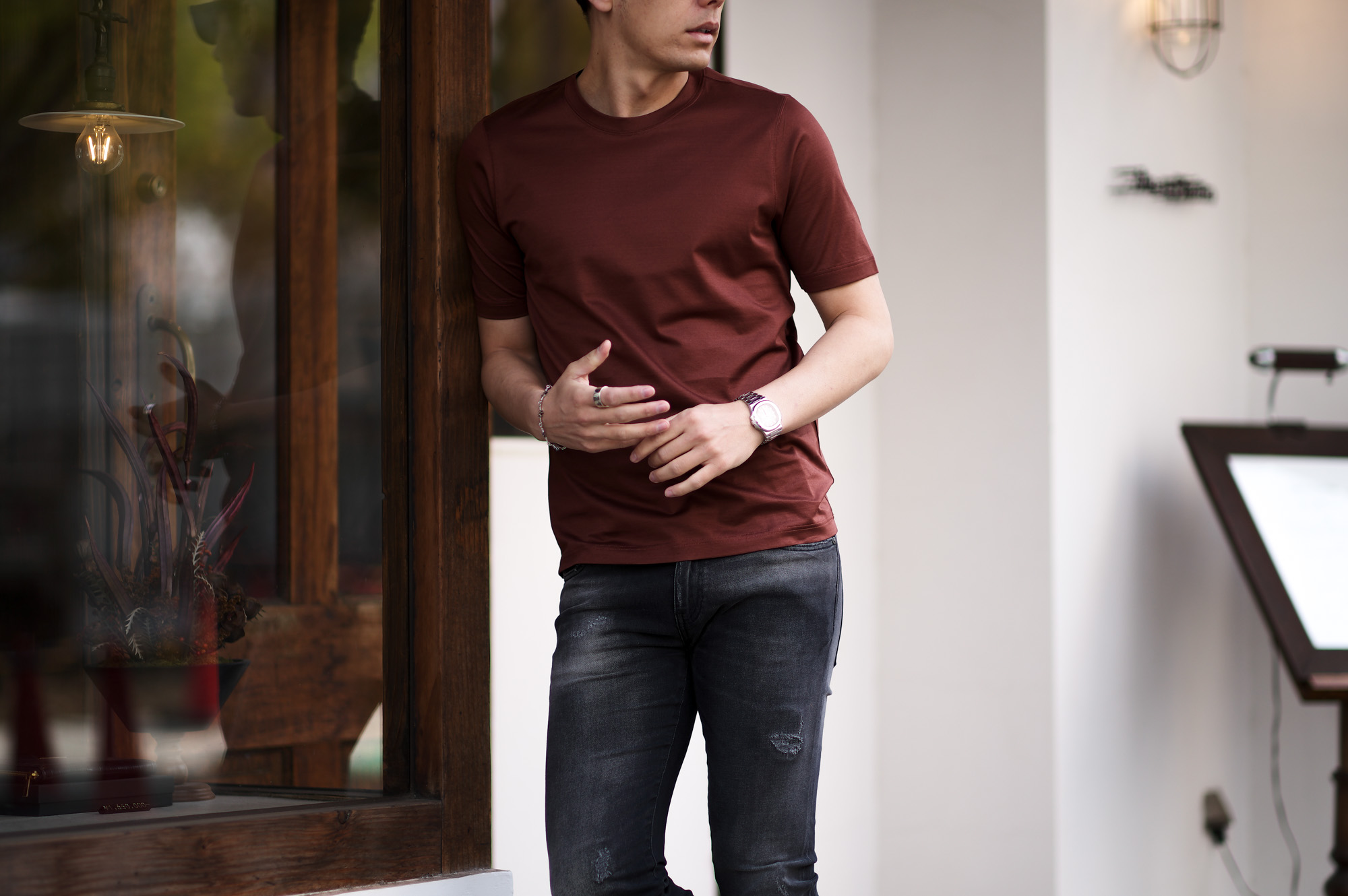 Gran Sasso (グランサッソ) Crew Neck T-shirt (クルーネック Tシャツ) Mercerised Cotton マーセライズドコットン Tシャツ BROWN (ブラウン・181) made in italy (イタリア製) 2023春夏新作 【入荷しました】【フリー分発売開始】愛知 名古屋 Alto e Diritto altoediritto アルトエデリット