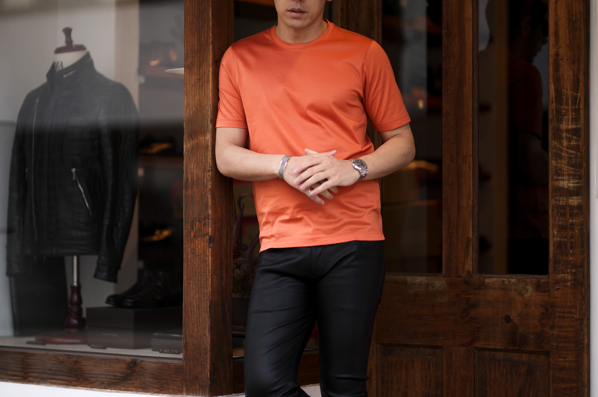 Gran Sasso (グランサッソ) Crew Neck T-shirt (クルーネック Tシャツ) Mercerised Cotton マーセライズドコットン Tシャツ ORANGE (オレンジ・376) made in italy (イタリア製) 2023春夏新作 【入荷しました】【フリー分発売開始】愛知 名古屋 Alto e Diritto altoediritto アルトエデリット