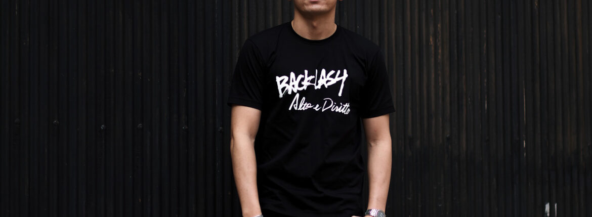 ISAMU KATAYAMA BACKLASH × Alto e Diritto (イサムカタヤマ バックラッシュ × アルト エ デリット) Crew Neck T-shirt ロゴプリントTシャツ BLACK (ブラック) MADE IN JAPAN (日本製) 2023 alto e diritto altoediritto アルトエデリット 愛知 名古屋