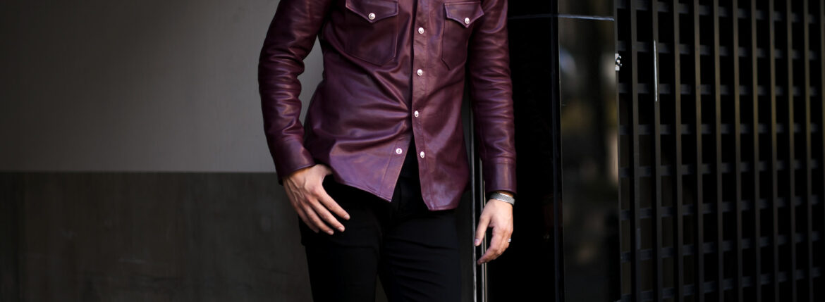 ISAMU KATAYAMA BACKLASH The Line "T-003" Italy Steer Leather Shirts BURGUNDY イサムカタヤマバックラッシュ ザライン イタリーステア TEMPESTI レザーシャツ バーガンディー 愛知 名古屋 Alto e Diritto altoediritto アルトエデリット 925シルバー