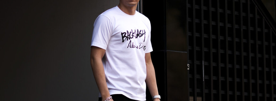 ISAMU KATAYAMA BACKLASH × Alto e Diritto (イサムカタヤマ バックラッシュ × アルト エ デリット) Crew Neck T-shirt ロゴプリントTシャツ WHITE (ホワイト) MADE IN JAPAN (日本製) 2023 alto e diritto altoediritto アルトエデリット 愛知 名古屋