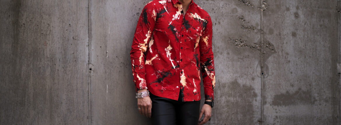 ISAMU KATAYAMA BACKLASH (イサムカタヤマ バックラッシュ) KANGAROO SUEDE HAND PRINT SHIRT No.2042-01 (カンガルー スエード ハンド ペイント シャツ) レザー シャツ RED (レッド) MADE IN JAPAN (日本製) 2023 春夏新作 【入荷しました】【フリー分発売開始】愛知 名古屋 Alto e Diritto altoediritto アルトエデリット