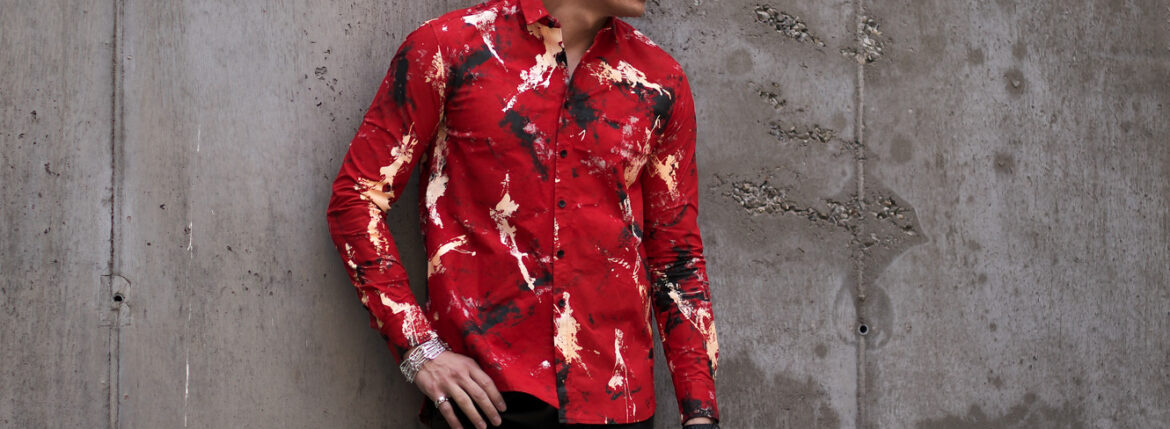 ISAMU KATAYAMA BACKLASH (イサムカタヤマ バックラッシュ) KANGAROO SUEDE HAND PRINT SHIRT No.2042-01 (カンガルー スエード ハンド ペイント シャツ) レザー シャツ RED (レッド) MADE IN JAPAN (日本製) 2023 春夏新作 【入荷しました】【フリー分発売開始】愛知 名古屋 Alto e Diritto altoediritto アルトエデリット