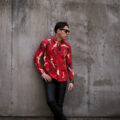 ISAMU KATAYAMA BACKLASH (イサムカタヤマ バックラッシュ) KANGAROO SUEDE “HAND PRINT” SHIRT No.2042-01 (カンガルー スエード ハンド ペイント シャツ) レザー シャツ RED (レッド) MADE IN JAPAN (日本製) 2023 春夏新作 【入荷しました】【フリー分発売開始】のイメージ