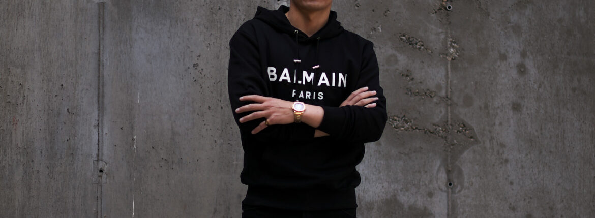 BALMAIN（バルマン）PRINTED HOODIE (プリンテッド フーディ) ロゴプリント コットン パーカー NOIR (ブラック) 2023春夏新作 愛知 名古屋 Alto e Diritto altoediritto アルトエデリット